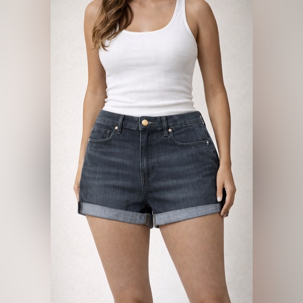H&M Faded Black High Rise Cuffed Hem Jean Shorts